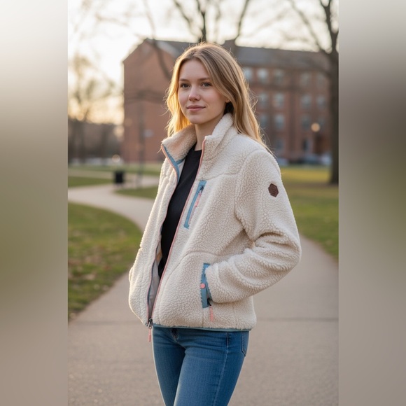 Free Country Jackets & Blazers - Free country sherpa butter pile Cozy Cream Sherpa Fleece Jacket Contrast Trim